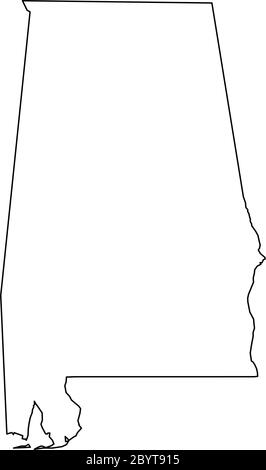 Alabama, stato degli Stati Uniti - mappa nera continua della zona di paese. Semplice illustrazione vettoriale piatta. Illustrazione Vettoriale