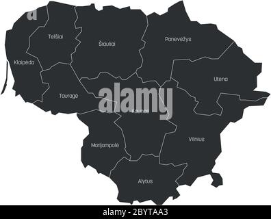 Contee della Lituania. Mappa delle divisioni amministrative regionali. Illustrazione vettoriale colorata. Illustrazione Vettoriale
