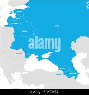 Regione Europa orientale. Mappa dei paesi dell'Europa orientale. Paesi post-sovietici e caucasici. Illustrazione vettoriale. Illustrazione Vettoriale