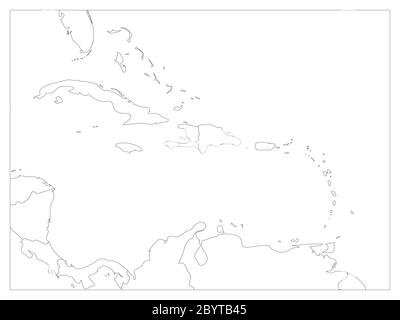 Mappa politica degli stati dell'America centrale e dei Caraibi. Bordi neri. Semplice illustrazione vettoriale piatta. Illustrazione Vettoriale