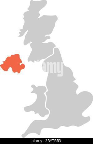 Mappa vuota semplificata disegnata a mano del Regno Unito di Gran Bretagna e Irlanda del Nord, Regno Unito. Diviso in quattro paesi con l'Irlanda del Nord evidenziata in rosso. Semplice illustrazione vettoriale piatta. Illustrazione Vettoriale