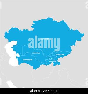 Regione Asia centrale. Mappa dei paesi della parte centrale dell'Asia. Illustrazione vettoriale. Illustrazione Vettoriale