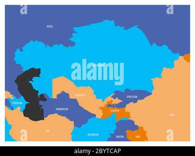 Mappa della regione dell'Asia centrale con. Mappa piatta in quattro colori con confini bianchi e nomi di stato. Illustrazione Vettoriale