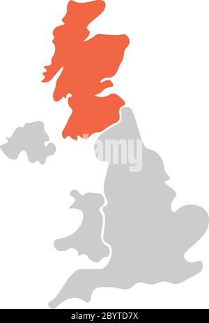 Mappa vuota semplificata disegnata a mano del Regno Unito di Gran Bretagna e Irlanda del Nord, Regno Unito. Diviso in quattro paesi con la Scozia evidenziata in rosso. Semplice illustrazione vettoriale piatta. Illustrazione Vettoriale