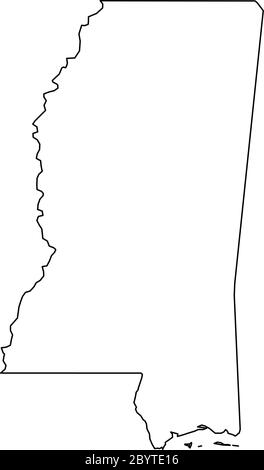 Mississippi, stato degli Stati Uniti - mappa nera della regione. Semplice illustrazione vettoriale piatta. Illustrazione Vettoriale