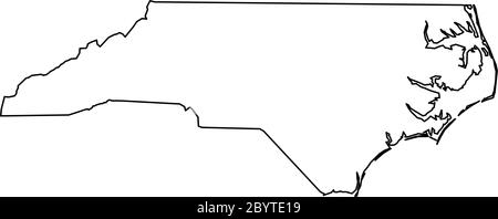 North Carolina, stato degli Stati Uniti - mappa nera a tinta unita della zona del paese. Semplice illustrazione vettoriale piatta. Illustrazione Vettoriale