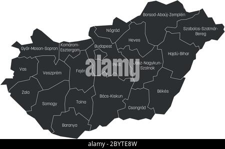 Contee dell'Ungheria. Mappa delle divisioni amministrative regionali. Illustrazione vettoriale colorata. Illustrazione Vettoriale