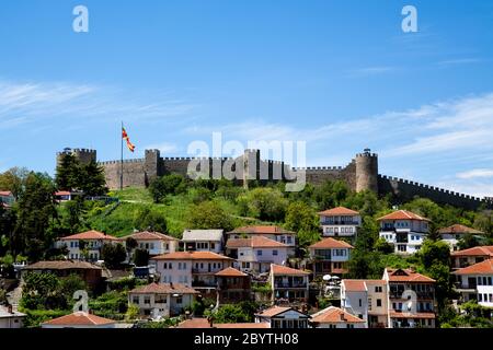 Vista della Fortezza di Tzar Samuel, Città di Ohrid, Repubblica di Macedonia del Nord (FYROM) Foto Stock