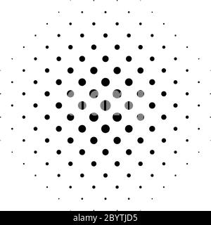 Cerchio nero astratto di mezzitoni fatto di punti in diagonale su sfondo bianco. Illustrazione vettoriale. Illustrazione Vettoriale