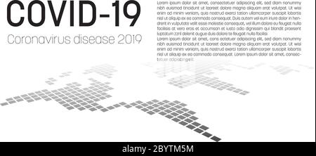 Malattia del coronavirus 2019. Banner COVID19 con sfondo mappa del mondo. Informazioni su avvisi o report. Illustrazione vettoriale piatta. Illustrazione Vettoriale