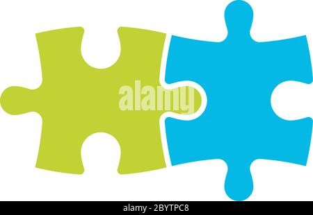 Puzzle di due pezzi. Cooperazione di gruppo, lavoro di squadra o tema aziendale della soluzione. Semplice illustrazione vettoriale piatta. Illustrazione Vettoriale