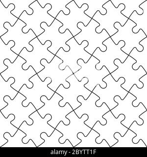Puzzle sfondo senza giunture. Mosaico di pezzi di puzzle bianchi con profilo nero in diagonale. Semplice illustrazione vettoriale piatta. Illustrazione Vettoriale