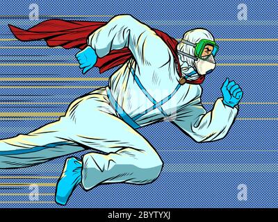 Hero medico corre. Covid19 epidemia di coronavirus Illustrazione Vettoriale