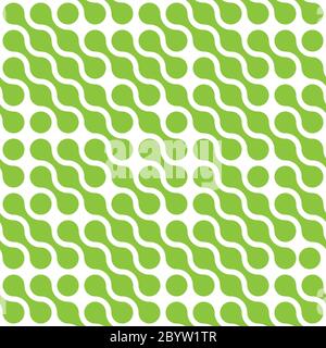 Sfondo astratto di punti verdi collegati in diagonale su sfondo bianco. Illustrazione vettoriale con pattern senza giunture. Illustrazione Vettoriale