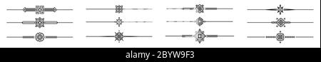 Set di divisori testo in stile retrò, separatore decorativo vintage. Elementi decorativi, bordo per il tuo design. Illustrazione Vettoriale