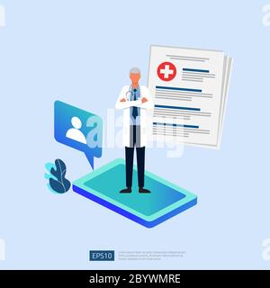 servizio sanitario online e consulenza medica. Call and chat medico diagnostica consulta il concetto di supporto. Modello per web landing page, banner Illustrazione Vettoriale