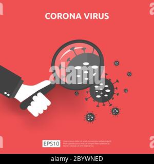 Pandemia epidemia di Coronavirus covid-19 allarme cautela attacchi pericolo e malattia di rischio per la salute pubblica. Icona del segno del virus corona illustrazione per medico Illustrazione Vettoriale