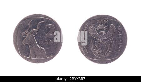 2 moneta dei rands sudafricani Foto Stock