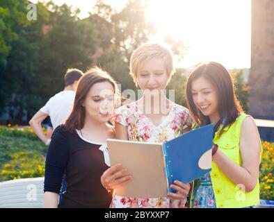 Gruppo di studenti o ragazzi con i notebook all'aperto Foto Stock