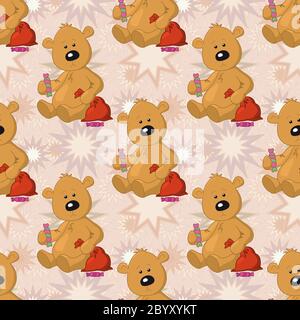 Seamless pattern, orsacchiotto di peluche con sacchetto di Natale Foto Stock