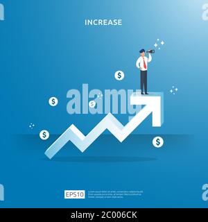 crescita freccia su illustrazione concetto per reddito tasso di salario aumento con la gente carattere. business profitto vendita crescere margine di profitto con il dollaro Illustrazione Vettoriale