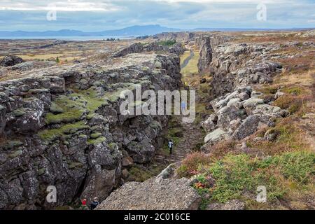 Vista panoramica del Parco Nazionale di Thingvellir, Rift Valley, Islanda Autumntime Foto Stock