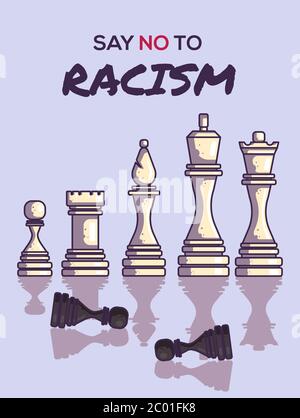 Poster dire No al razzismo. Banner di protesta sul diritto umano del popolo nero. Illustrazione del vettore di scacchi Illustrazione Vettoriale