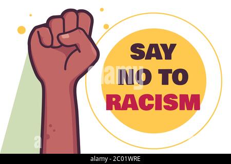 Dire No al razzismo. Banner di protesta sul diritto umano dei neri negli Stati Uniti. America. Illustrazione del vettore nero in rilievo Illustrazione Vettoriale