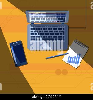 Elementi per ufficio sulla scrivania e sul computer . Illustrazione vettoriale EPS 10 Illustrazione Vettoriale