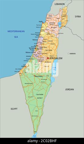Israele - Mappa politica molto dettagliata e modificabile con etichettatura. Illustrazione Vettoriale