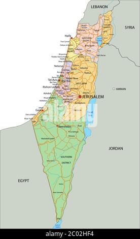 Israele - Mappa politica molto dettagliata e modificabile con etichettatura. Illustrazione Vettoriale