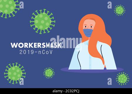 segretario lavoratore indossare maschera viso durante covid 19 Illustrazione Vettoriale