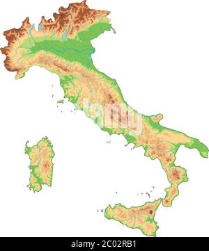 Mappa fisica dell'Italia dettagliata. Illustrazione Vettoriale