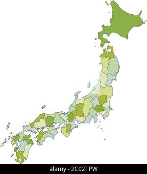 Mappa politica modificabile con livelli separati e molto dettagliata. Giappone. Illustrazione Vettoriale