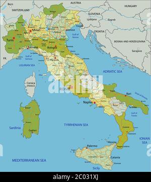 Mappa politica modificabile con livelli separati e molto dettagliata. Italia. Illustrazione Vettoriale