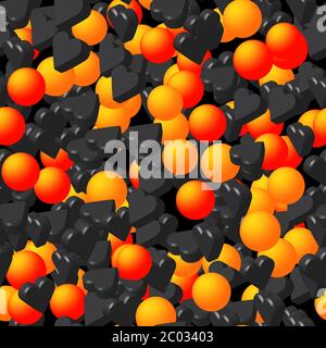 Cuori neri e sfere dorate motivo senza cuciture Illustrazione Vettoriale