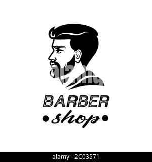 Logo Barber Shop. Vettore isolato in bianco e nero Illustrazione Vettoriale