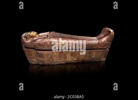 Sacofago egiziano di Kha - bara interna dalla tomba di Kha, Tomba di Tebano 8 , metà della XVIII dinastia (1550-1292 a.C.), Museo Egizio di Torino. Nero Foto Stock