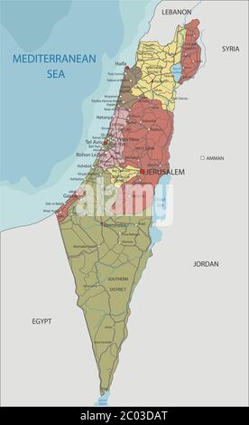 Israele - Mappa politica molto dettagliata e modificabile con etichettatura. Illustrazione Vettoriale