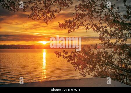 Sunrise lago di Starnberg Foto Stock