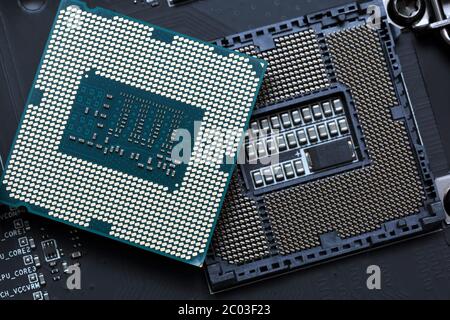 Unità centrale di elaborazione sulla scheda madre Foto Stock
