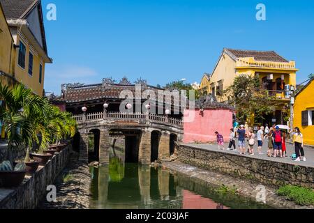 Chùa Cầu Hội An Quảng Nam, Ponte coperto giapponese, città vecchia, Hoi An, Vietnam, Asia Foto Stock