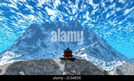 Sun temple - santuario buddista in Himalaya rendering 3D Foto Stock