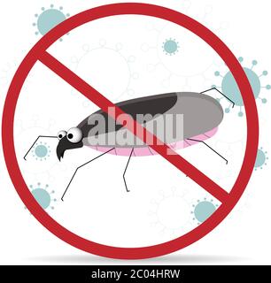 Segnale di avvertimento parassita acaro. Sangue succhiando. Il segno di spunta è rosso. Allergia al tick. Epidemia. Arachnide, acarologia, acariasi, encefalite di Tick-Borne, Lyme Illustrazione Vettoriale