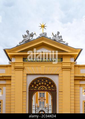 Ingresso all'abbazia di Melk, Melk in Austria bassa, Austria. Foto Stock