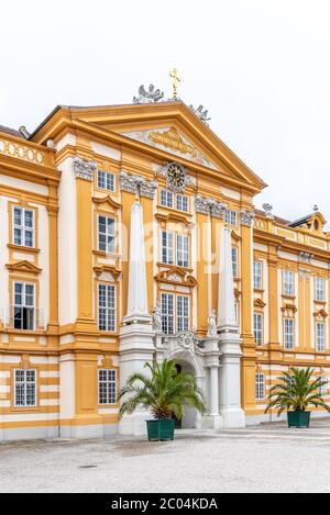 Ingresso all'abbazia di Melk, Melk in Austria bassa, Austria. Foto Stock