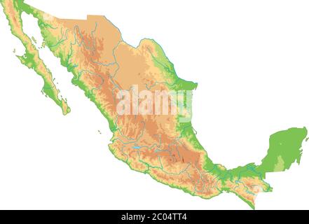 Mappa fisica del Messico dettagliata. Illustrazione Vettoriale