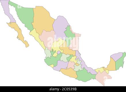 Messico - Mappa politica modificabile e molto dettagliata. Illustrazione Vettoriale