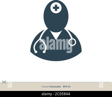 Disegno di illustrazione del modello del logo vettoriale dell'icona di medico, infermiere, assistente sanitario. EPS vettoriale 10. Illustrazione Vettoriale