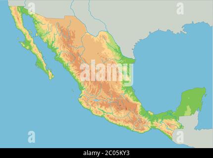 Mappa fisica del Messico dettagliata. Illustrazione Vettoriale